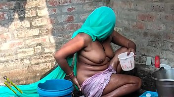 desi village girl outside bath
